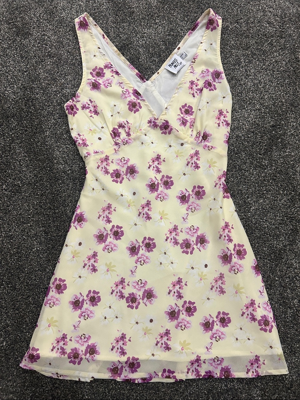 Princess Polly Pale Yellow Mini Dress with Purple Floral Print